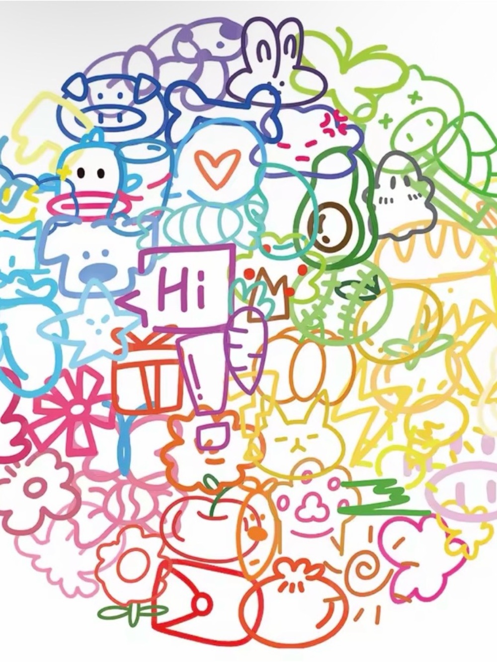 60 Transparent Whimsical Rainbow Doodle Stickers